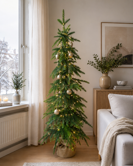 Елка искусственная Forest Elf Green Mix в мешковине, узкая литая 140 см зеленая - изображение 5