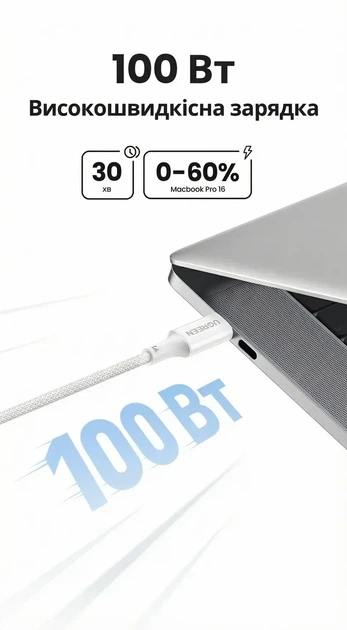 Кабель зарядный Ugreen USB Type-C to Type-C PD 100W 5A QC4.0 2 м Titanium (L502) - изображение 7