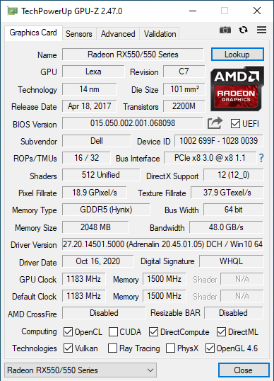 AMD Radeon 550 (2GB GDDR5 64bit \ 2x DisplayPort) SFF - Б/В - изображение 3
