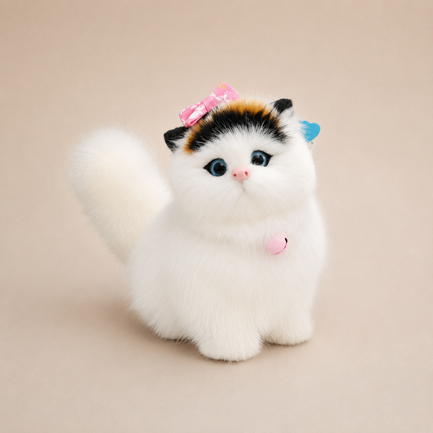 Реалистичная игрушка кошка 18см со звуком мяу плюшевый белый котик антистресс подарок для детей и взрослых (DO 159) - изображение 3
