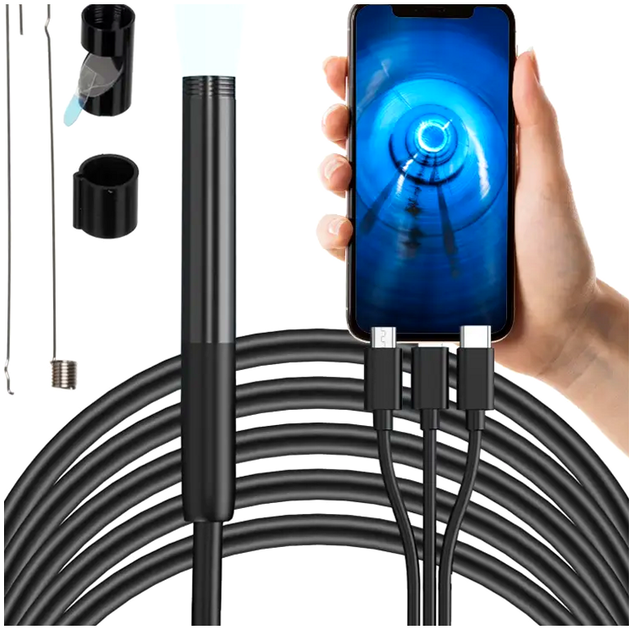 Эндоскопическая камера 2 метра 7.9 мм USB для телефона 3 сменных наконечника Bigstren МС0655 - изображение 3