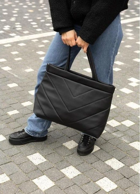 Женская сумка-шоппер Sambag Wave черная из экокожи большая городская сумка для работы и учебы 69045 - изображение 4