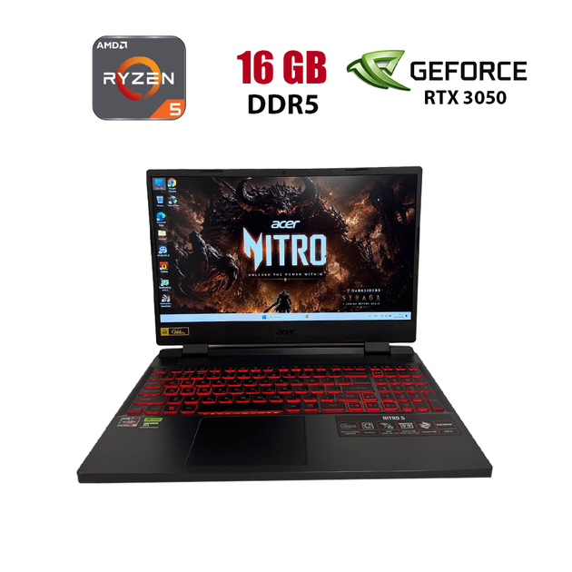 Игровой ноутбук Acer Nitro 5 AN515-46 / 15.6" (1920x1080) IPS / AMD Ryzen 5 6600H (6 (12) ядер по 3.3 - 4.5 GHz) / 16 GB DDR5 / 512 GB SSD / nVidia GeForce RTX 3050, 4 GB GDDR6, 128-bit / WebCam б/у - Фото 1 Игровой ноутбук Acer Nitro 5 AN515-46 / 15.6" (1920x1080) IPS / AMD Ryzen 5 6600H (6 (12) ядер по 3.3 - 4.5 GHz) / 16 GB DDR5 / 512 GB SSD / nVidia GeForce RTX 3050, 4 GB GDDR6, 128-bit / WebCam б/у - изображение 1