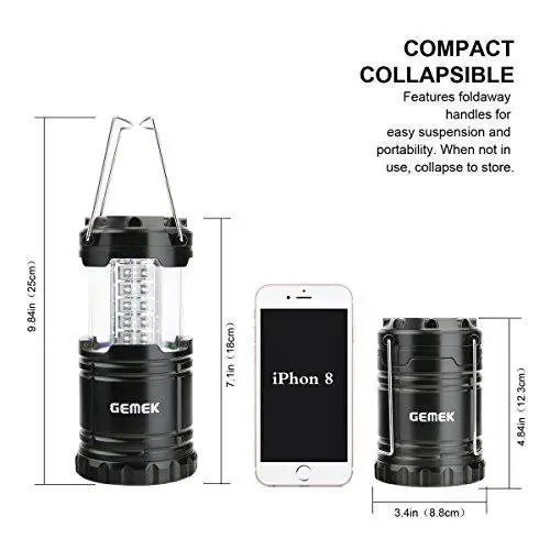 Набор кемпинговых LED фонарей GEMEK (2 шт), раскладной туристический фонарь-лампа на батарейках, портативный светильник - Б/У - изображение 3