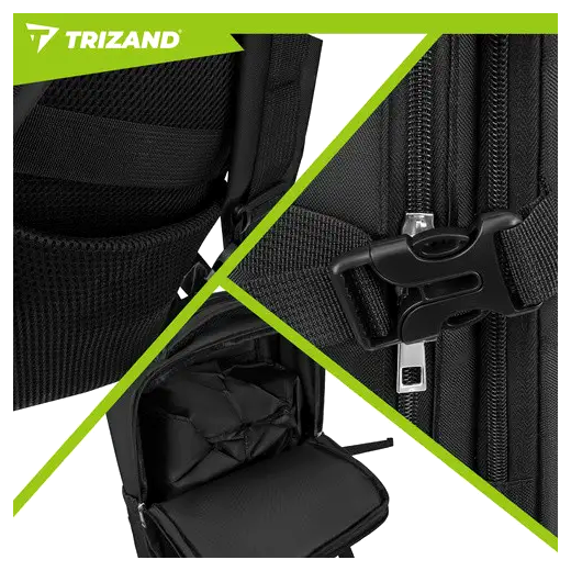 Туристический рюкзак 12 карманов USB порт для путешествий 40x25 см черный Trizand CS-0129 - Фото 3 Туристический рюкзак 12 карманов USB порт для путешествий 40x25 см черный Trizand CS-0129 - изображение 3