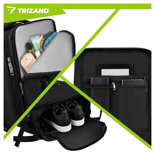Туристический рюкзак 12 карманов USB порт для путешествий 40x25 см черный Trizand CS-0129 - Фото 4 Туристический рюкзак 12 карманов USB порт для путешествий 40x25 см черный Trizand CS-0129 - изображение 4