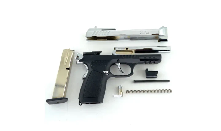 Стартовый пистолет Kuzey F92 shiny chrome, с доп. магазином (Beretta 92) + Патроны - Фото 3 Стартовый пистолет Kuzey F92 shiny chrome, с доп. магазином (Beretta 92) + Патроны - изображение 3