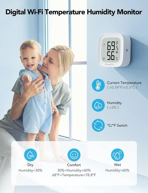 Розумний Wi-Fi термометр-гігрометр Govee H5103, бездротовий датчик температури та вологості повітря для дому з - Б/В - зображення 2