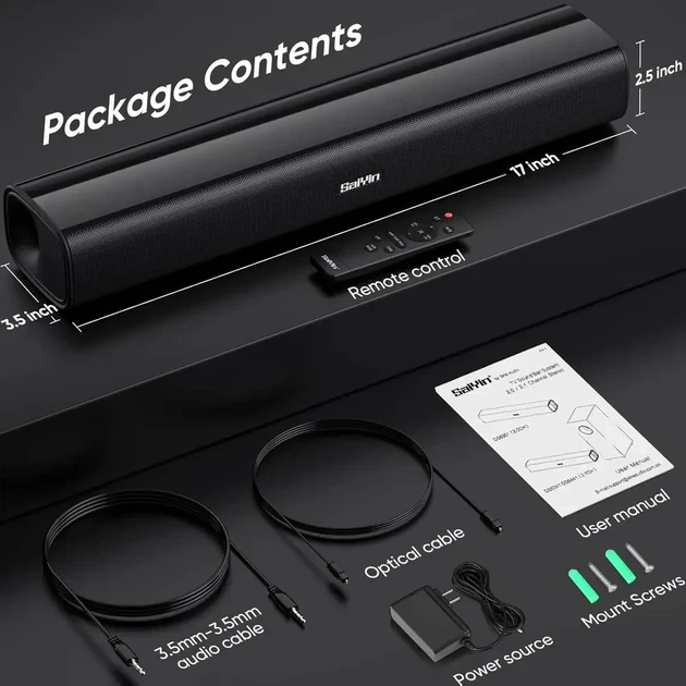 Саундбар Saiyin DS6301 Bluetooth Sound Bar for Smart TV, Компактна звукова панель акустична система для телевізора та - Б/В - зображення 5