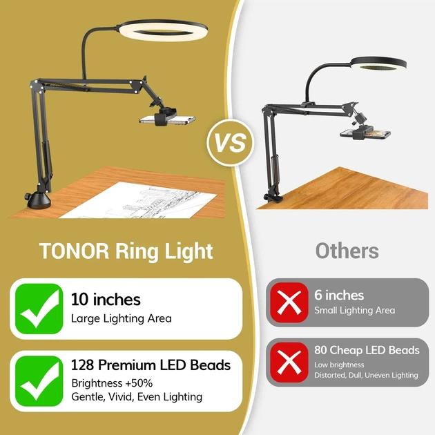 Студийный набор блогера TONOR TRL-20 Pro (Кольцевая LED лампа 10" + пантограф, держатель для телефона) - Б/У - изображение 4