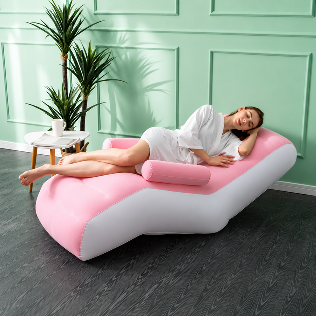 Надувной диван-кресло Air Sofa с комфортной спинкой водонепроницаемый, Розово-белый - изображение 6