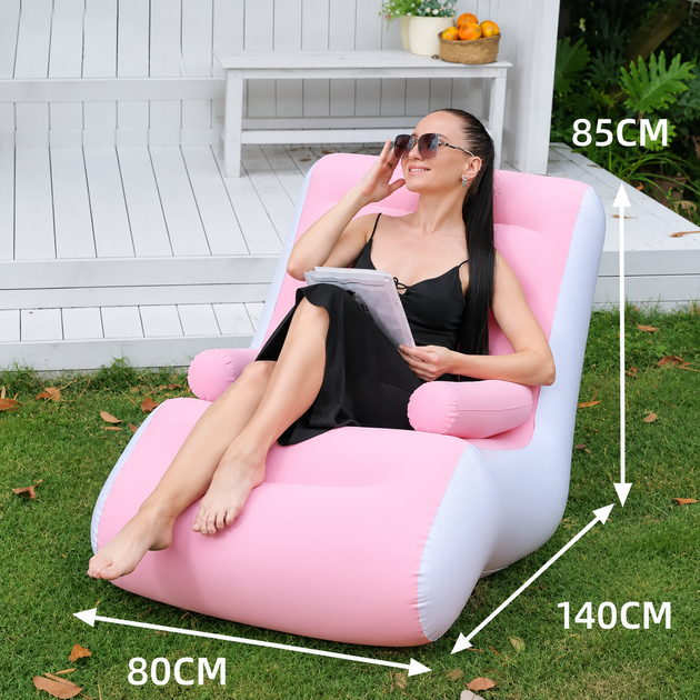 Надувной диван-кресло Air Sofa с комфортной спинкой водонепроницаемый, Розово-белый - изображение 8