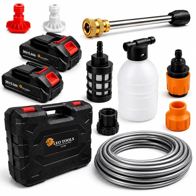 Аккумуляторная мойка высокого давления LEO TOOLS 36V (2 аккумулятора 5Ah, 30 бар, бесщеточная) в чемодане - изображение 10