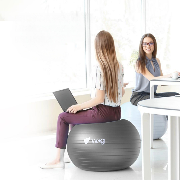 М’яч для фітнесу WCG Balance Pro 75 см Anti-Burst до 500 кг з насосом, фітбол для йоги, пілатесу та вагітних, графітовий - зображення 6