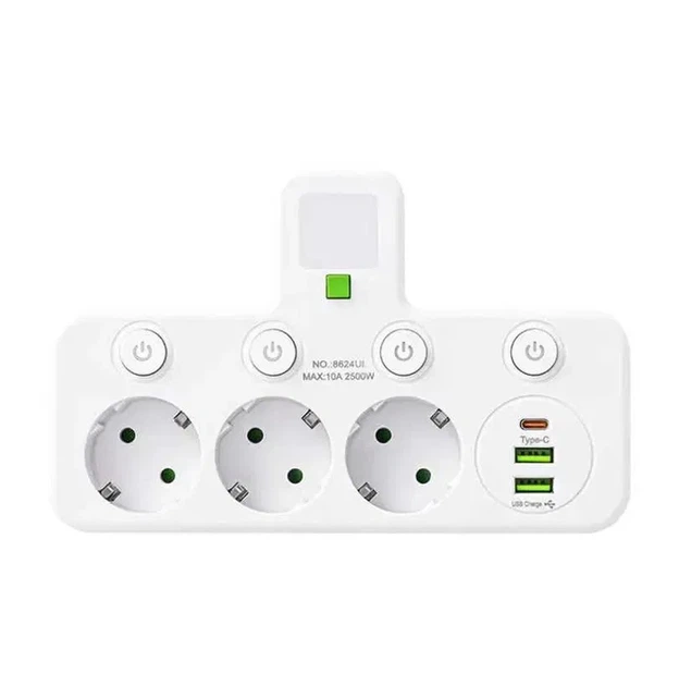 Сетевой разветвитель с ночником, 3 розетки, USB и Type-C, белый - Фото 2 Сетевой разветвитель с ночником, 3 розетки, USB и Type-C, белый - изображение 2