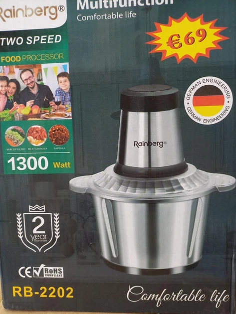 Подрібнювач чаша 2 л 4 леза з нержавіючої сталі Rainberg RB-2202 1300 Watt - зображення 4