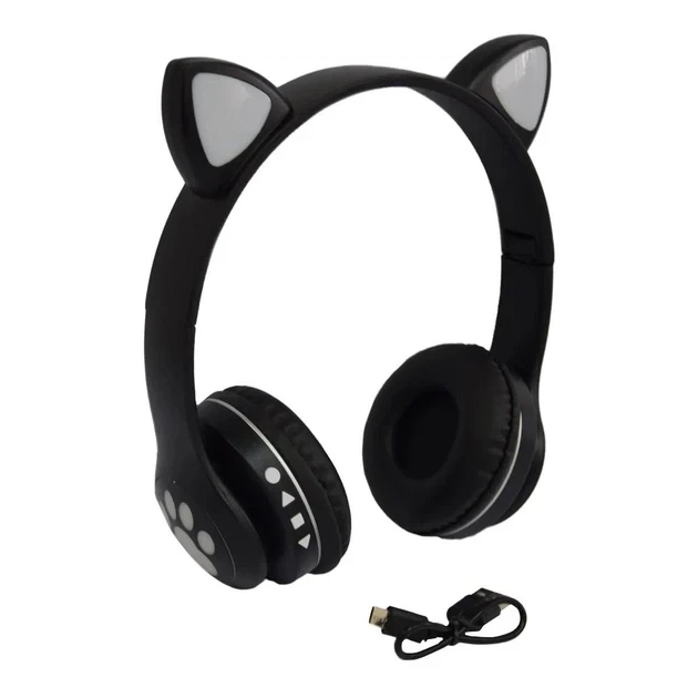 Беспроводные детские Bluetooth наушники с ушками и подсветкой Cat-23M Черный - Фото 4 Беспроводные детские Bluetooth наушники с ушками и подсветкой Cat-23M Черный - изображение 4