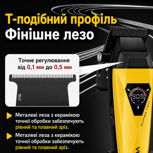 Набор машинок для стрижки VGR V-877S2 Gold/Green 2 в 1 с триммером, LCD-дисплеем, насадками и USB-C зарядкой - изображение 5