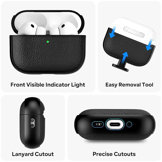 Чехол кожаный для защиты AirPods Pro 3 с кольцом черный - изображение 5