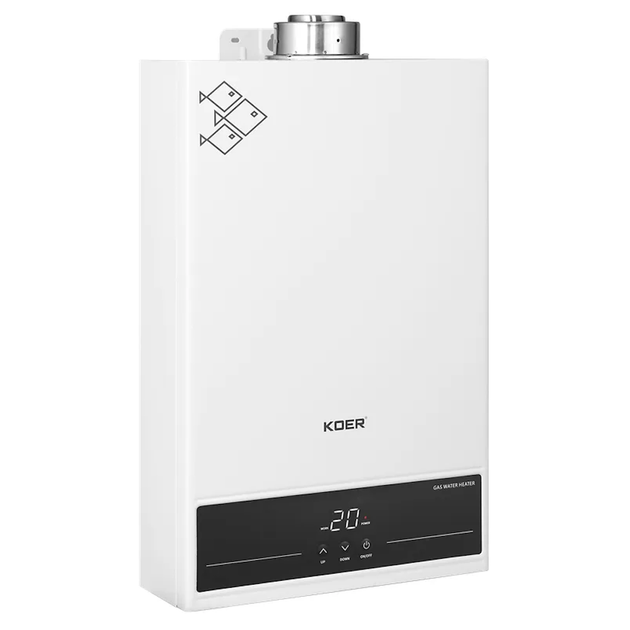 Газова колонка Koer KWH.G0312 Turbo 23 кВт 12 л/хв турбована, біла (WH0026) - Фото 2 Газова колонка Koer KWH.G0312 Turbo 23 кВт 12 л/хв турбована, біла (WH0026) - зображення 2