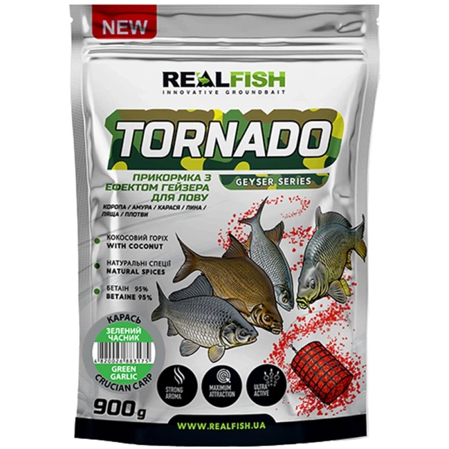 Прикормка Real Fish Прикормка Торнадо Карась (Зеленый Чеснок) 0.900 kg - Фото 1 Прикормка Real Fish Прикормка Торнадо Карась (Зеленый Чеснок) 0.900 kg - изображение 1