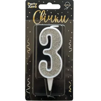 Свічка-цифра 3 Party Хата 1502-5822 Срібний shop (4823118903782) - Фото 1 Свічка-цифра 3 Party Хата 1502-5822 Срібний shop (4823118903782) - изображение 1