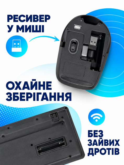 Комплект беспроводной клавиатуры и мыши 2.4 ГГц с USB-приемником, полноразмерная клавиатура с цифровым блоком и мультимедийными клавишами, черный (49676112) - изображение 5