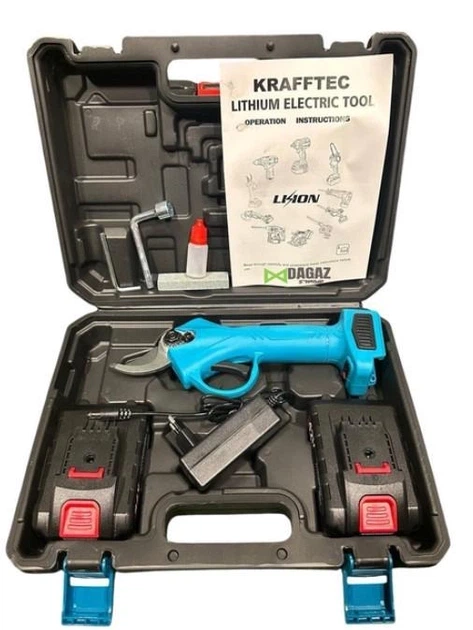 Садовый набор 2в1 Krafftec Germany 36 В 4 А·ч аккумуляторный секатор DCMPP550P1 35 мм сучкорез бесщеточный мини пила DCM160N 15 см цепная 4500 об мин 8 м с для обрезки деревьев веток кустов распиливания древесины с АКБ кейсом - изображение 3