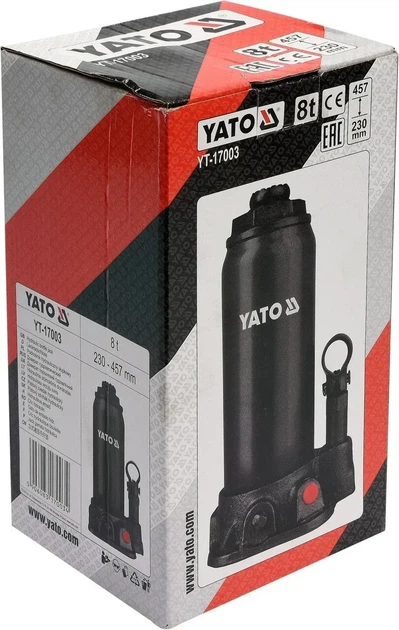 Домкрат гидравлический бутылочный YATO 8 т высота подъема 230-457 мм YT-17003 - изображение 3
