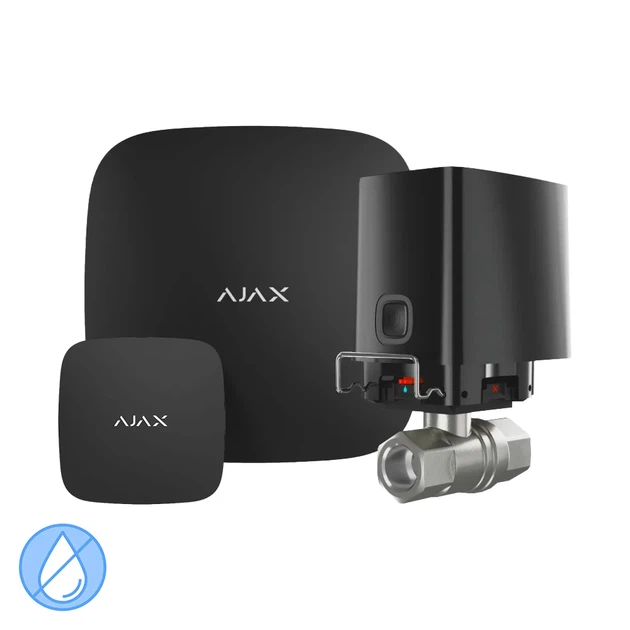 Комплект антипотоп Ajax: централь Hub2 (2G) + датчик затоплення LeaksProtect + кран перекриття води WaterStop 1/2" (DN15), чорний - Фото 1 Комплект антипотоп Ajax: централь Hub2 (2G) + датчик затоплення LeaksProtect + кран перекриття води WaterStop 1/2" (DN15), чорний - зображення 1