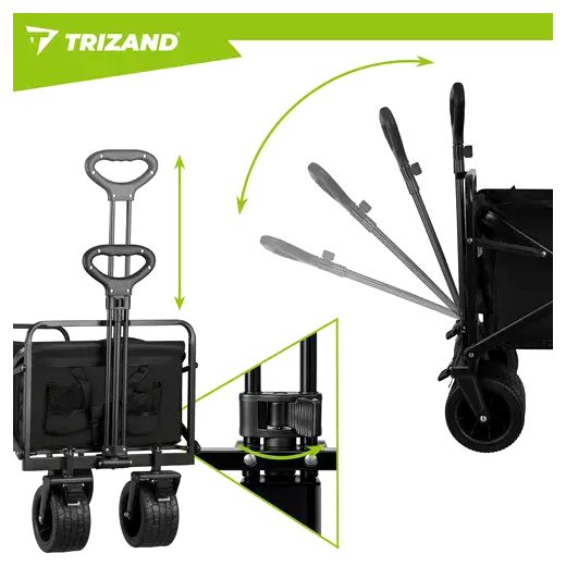 Складная тележка 100 кг для пляжа и кемпинга 4 колеса Oxford черный Trizand СS-0112 - изображение 3