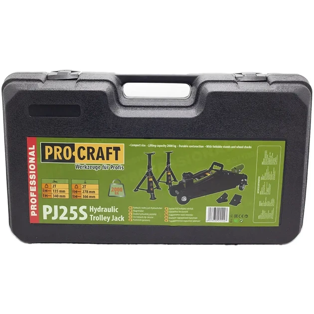 Гидравлический подкатной домкрат Procraft PJ25S в кейсе и с 2 подставками. Высота от 135мм до 366мм - изображение 5