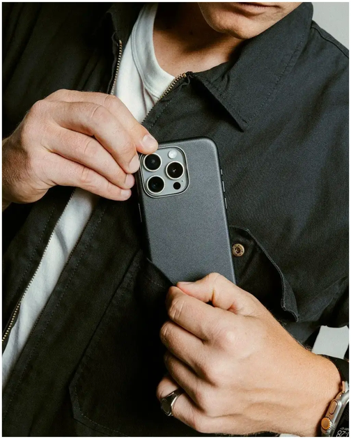 Чохол шкіряний для iPhone 12 Pro Max чорний протиударний з MagSafe захист від падінь - зображення 6