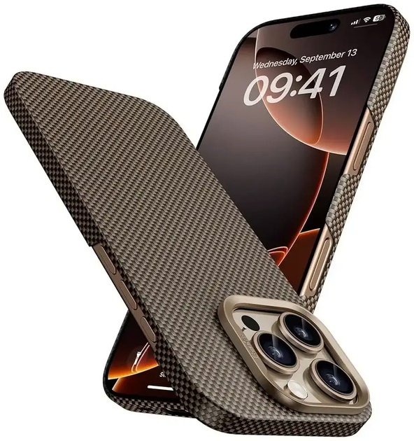 Чехол Aramid Armor Case с MagSafe для iPhone 16 Pro защитная накладка из полиуретана золотого цвета - изображение 2