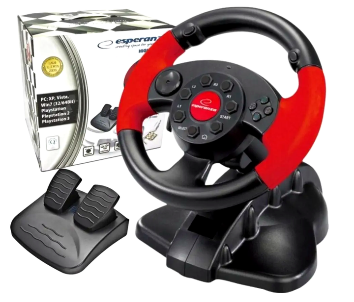 Игровой руль с вибрацией 180 градусов для ПК и PlayStation 2 3 комплект педалей Esperanza CS-0408 - Фото 1 Игровой руль с вибрацией 180 градусов для ПК и PlayStation 2 3 комплект педалей Esperanza CS-0408 - изображение 1