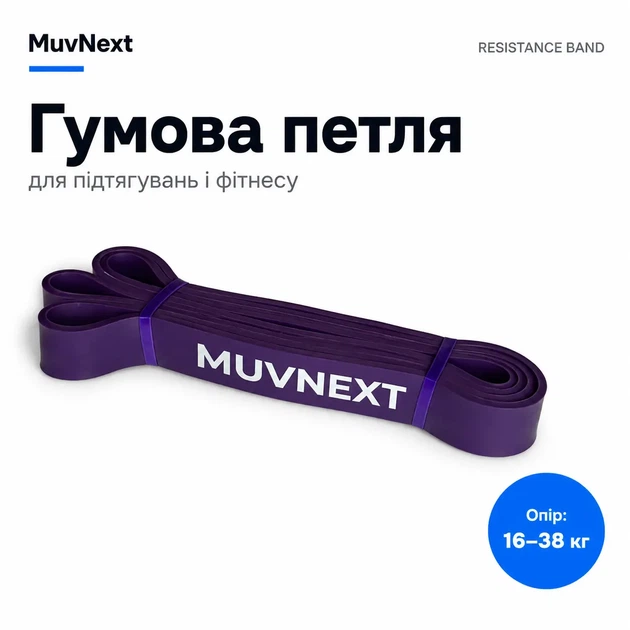 Гумова петля Фіолетова 16-38 кг MuvNext резина для підтягувань - Фото 4 Гумова петля Фіолетова 16-38 кг MuvNext резина для підтягувань - зображення 4