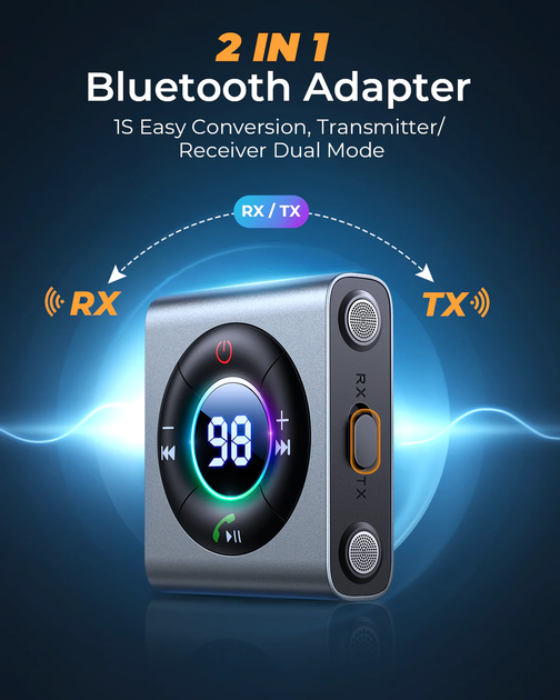 Bluetooth-адаптер JOYROOM JR-CB2 Bluetooth 5.3 приемник/передатчик (2-в-1) AUX 3.5 мм для авто и ТВ Dark Gray - Фото 2 Bluetooth-адаптер JOYROOM JR-CB2 Bluetooth 5.3 приемник/передатчик (2-в-1) AUX 3.5 мм для авто и ТВ Dark Gray - изображение 2