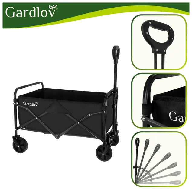 Складная садовая тележка 90 л 100 кг для дачи и кемпинга черная Gardlov СS-0574 - изображение 5