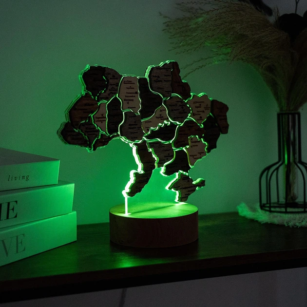Светильник-ночник 3D «Карта Украины» LED многослойный из дерева от Enjoy The Wood RGB подсветка - изображение 5