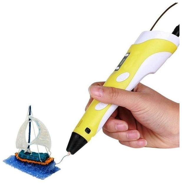 3D ручка c LCD дисплеем 3DPen Hot Draw 3 Yellow+Досточка+Ножницы+Комплект эко пластика для рисования 109 метров - изображение 8