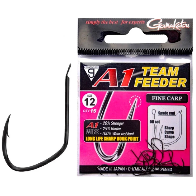Крючок Gamakatsu A1 Team Feeder Fine Carp №12 (15шт/уп) black - Фото 1 Крючок Gamakatsu A1 Team Feeder Fine Carp №12 (15шт/уп) black - изображение 1