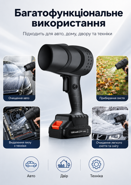 Мощный аккумуляторный воздуходув Jet Lithium турбофен для автомобиля - Фото 7 Мощный аккумуляторный воздуходув Jet Lithium турбофен для автомобиля - изображение 7