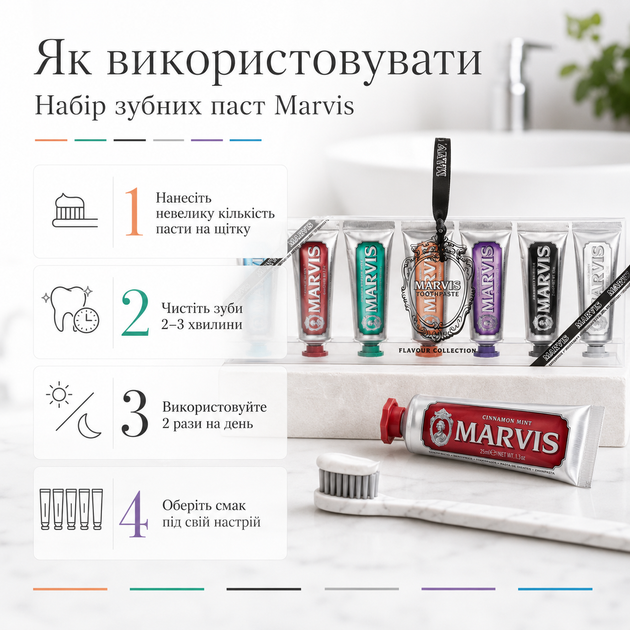 Подарочный набор 7 зубных паст Marvis 7×25 мл с 7 вкусами, итальянский дорожный набор паст - изображение 5