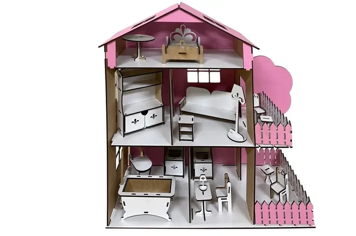 Деревянный кукольный домик TREE HOUSE с мансардой розовый - изображение 5