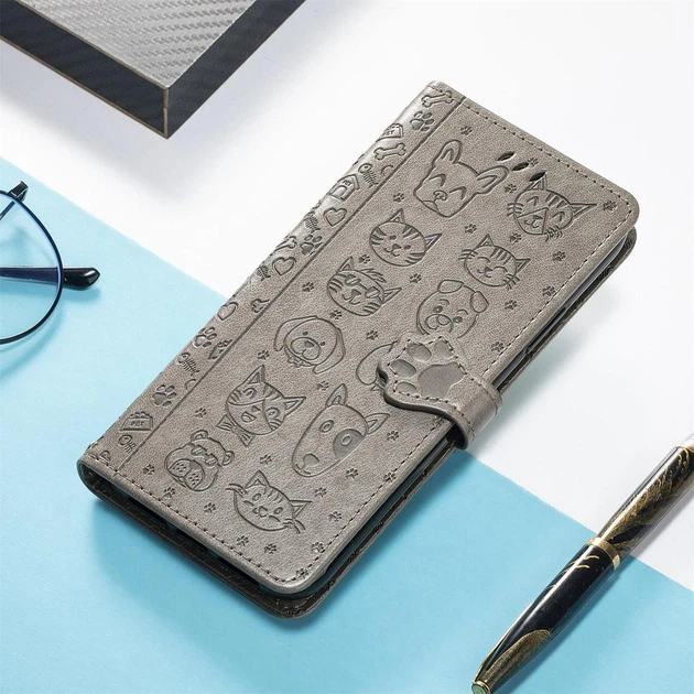 Чехол Embossed Cat and Dog для Xiaomi Poco C85 4G EU 173 mm книжка кожа PU с визитницей серый - изображение 5