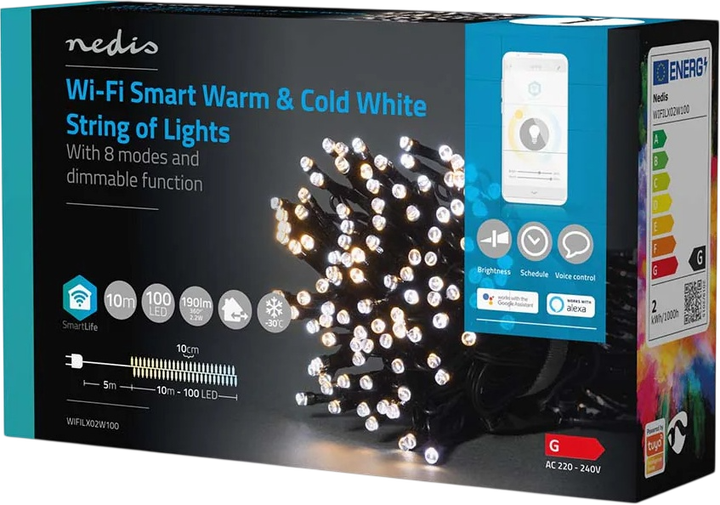 Новорічна гірлянда Nedis SmartLife Warm-Cool White Wi-Fi WIFILX02W100 10 м (5412810404230) - Фото 2 Новорічна гірлянда Nedis SmartLife Warm-Cool White Wi-Fi WIFILX02W100 10 м (5412810404230) - зображення 2