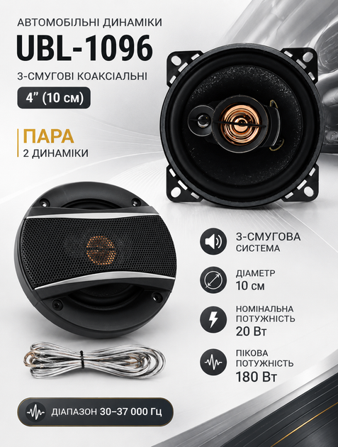 Круглые коаксиальные динамики для автомобиля 4" 3‑полосные 20 Вт (номинал) и 180 Вт (пик) - изображение 3