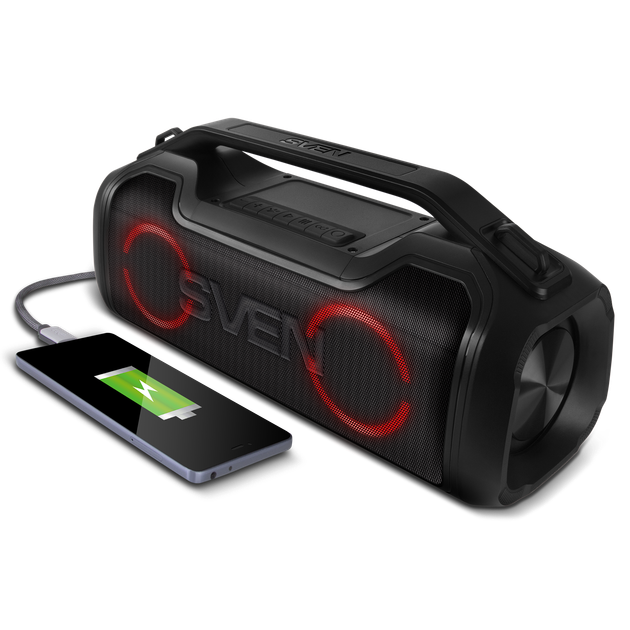 Портативная Bluetooth-колонка SVEN PS-390 50 Вт IPX5 с RGB-подсветкой черная - изображение 6