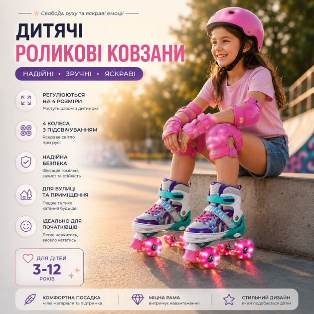 Детские раздвижные роликовые коньки квадры с светящимися колесами ролики для девочек и мальчиков 31-42 - Фото 5 Детские раздвижные роликовые коньки квадры с светящимися колесами ролики для девочек и мальчиков 31-42 - изображение 5