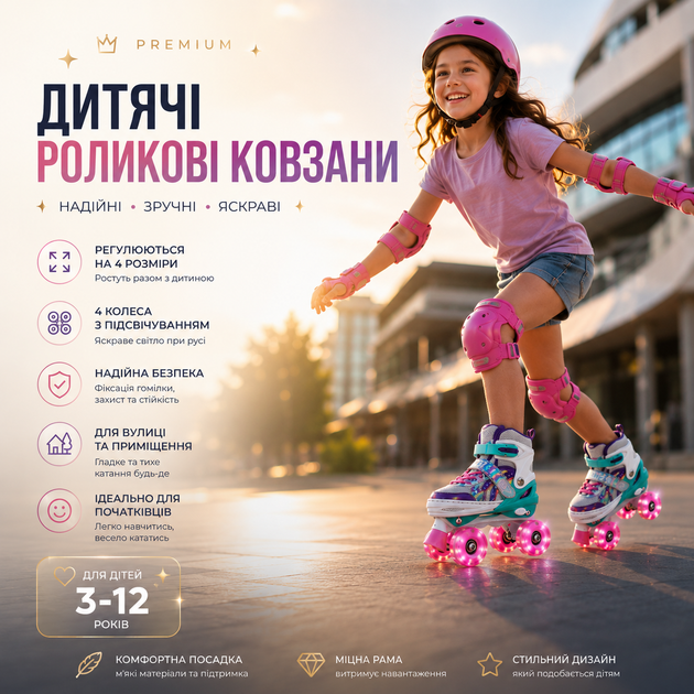 Детские раздвижные роликовые коньки квадры с светящимися колесами ролики для девочек и мальчиков 31-42 - Фото 6 Детские раздвижные роликовые коньки квадры с светящимися колесами ролики для девочек и мальчиков 31-42 - изображение 6